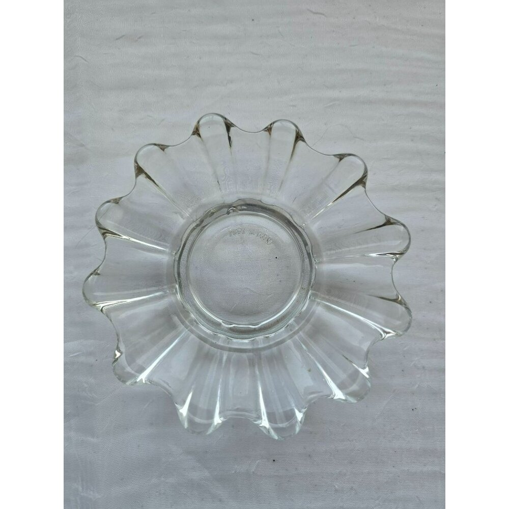 VTG Clear Glass Dish Midcentury Modern Flower Shape Tealight Trinket Made in USA
